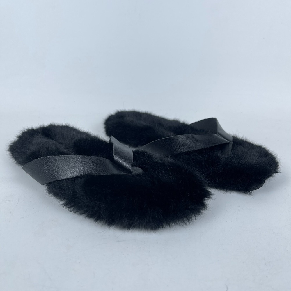 Eudoxia Boutique Flip Fop Thong Sandals Unisex Kids Sz 5 Black Faux Fur‎ Slip On